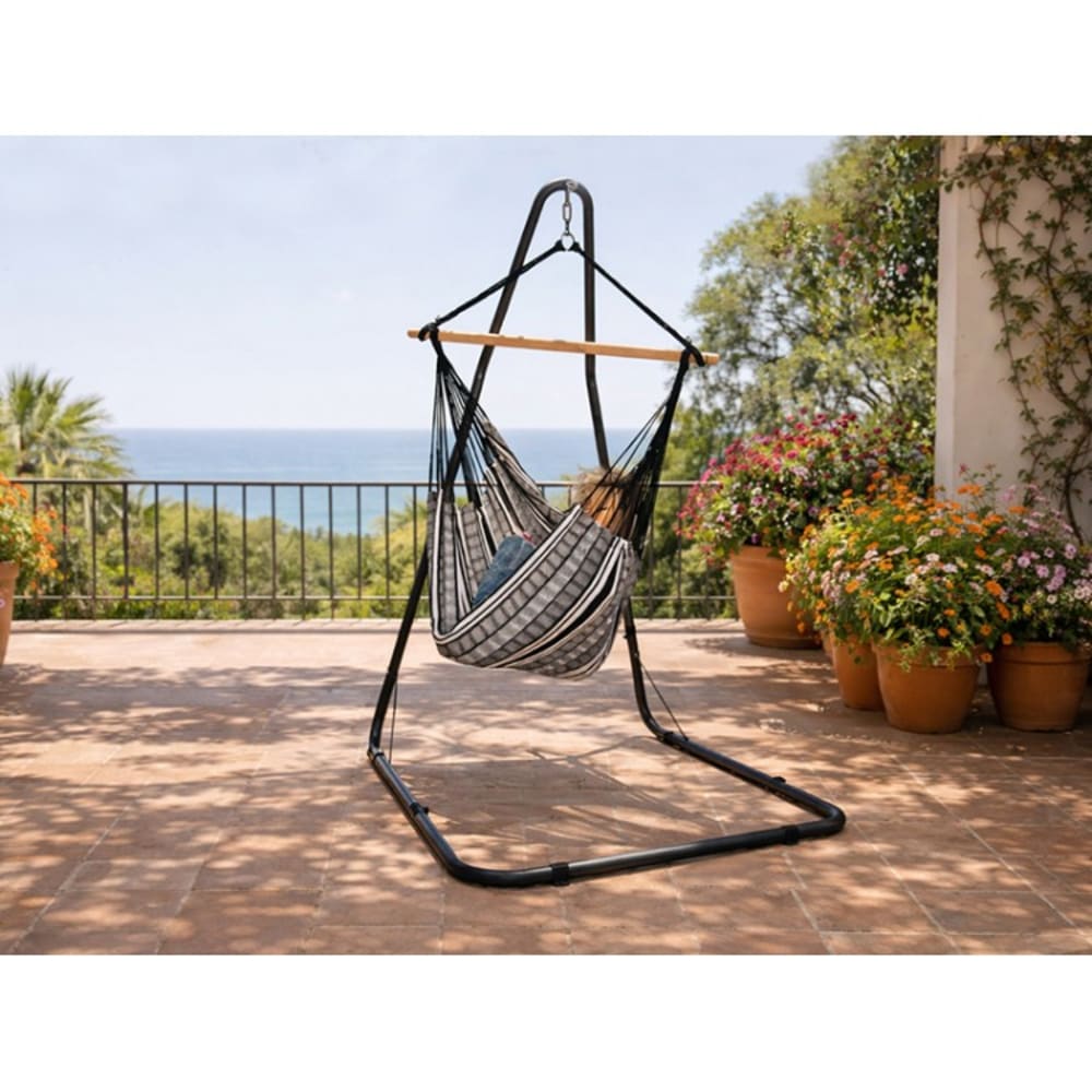 Hamac chaise XL en coton noir et support en métal