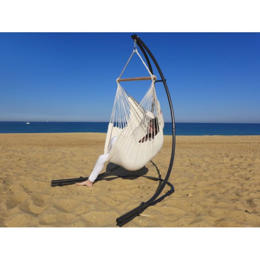 Chaise hamac XXL en coton écru et support en métal