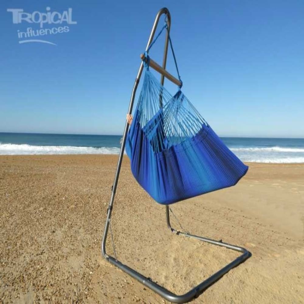 Hamac chaise XXL en coton bleu et support en métal