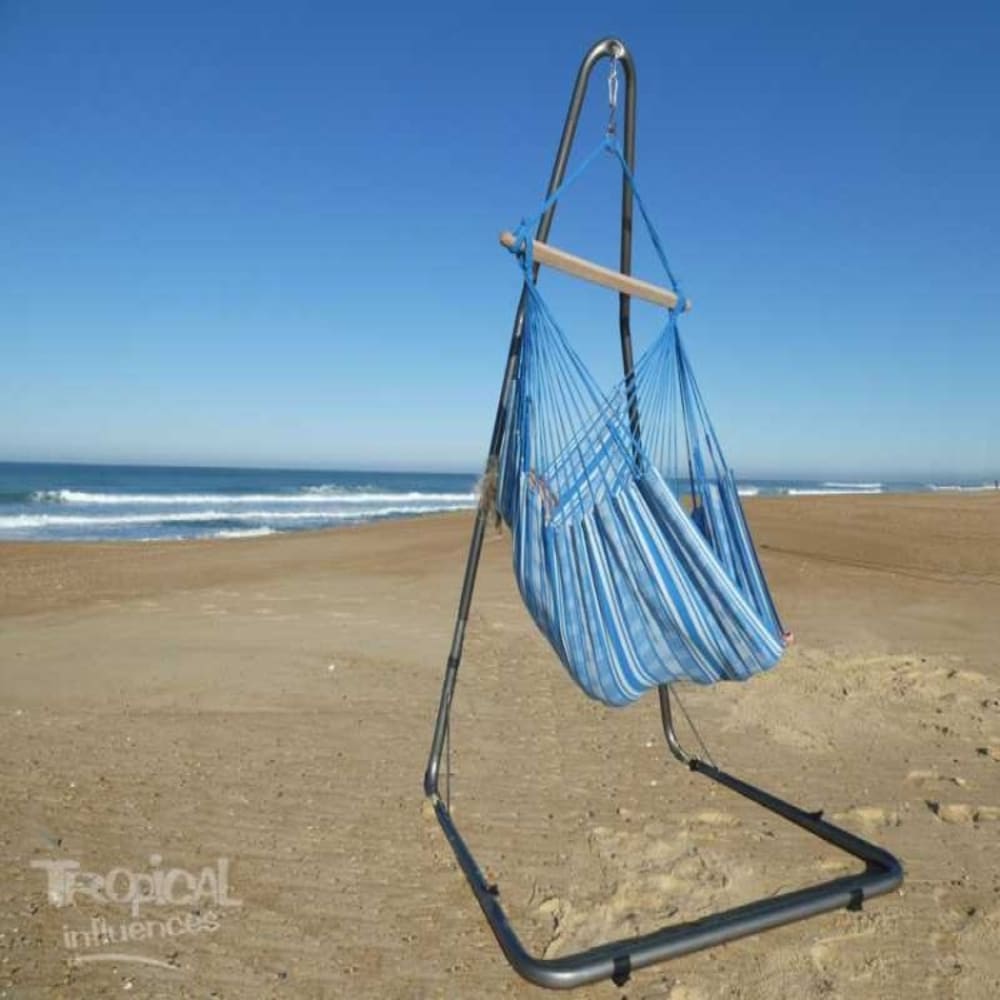Hamac chaise XL en coton turquoise et support en métal