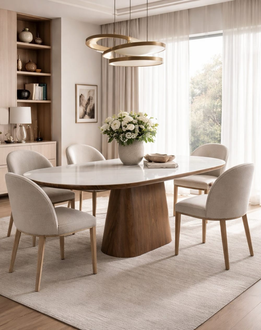 Table repas ovale bois noyer effet marbre L180