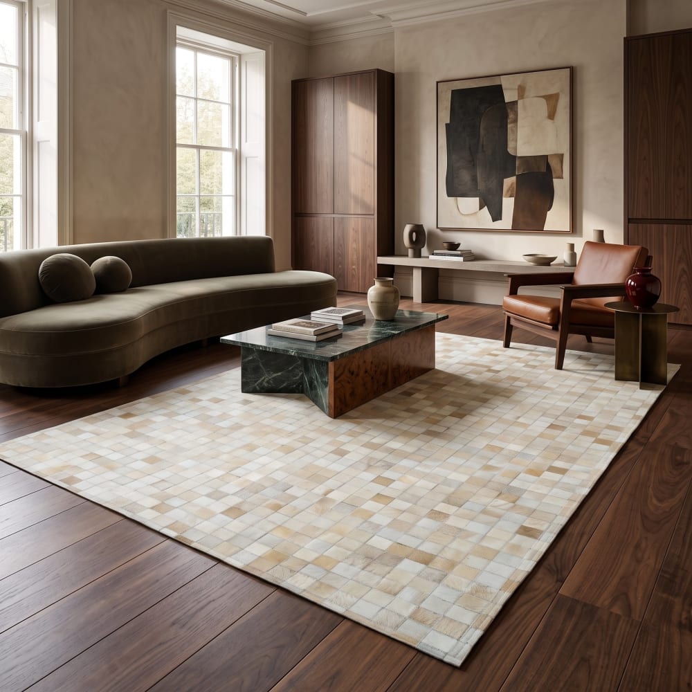 Teppich aus recyceltem Naturleder Mosaik Beige 160x230 - Maisons