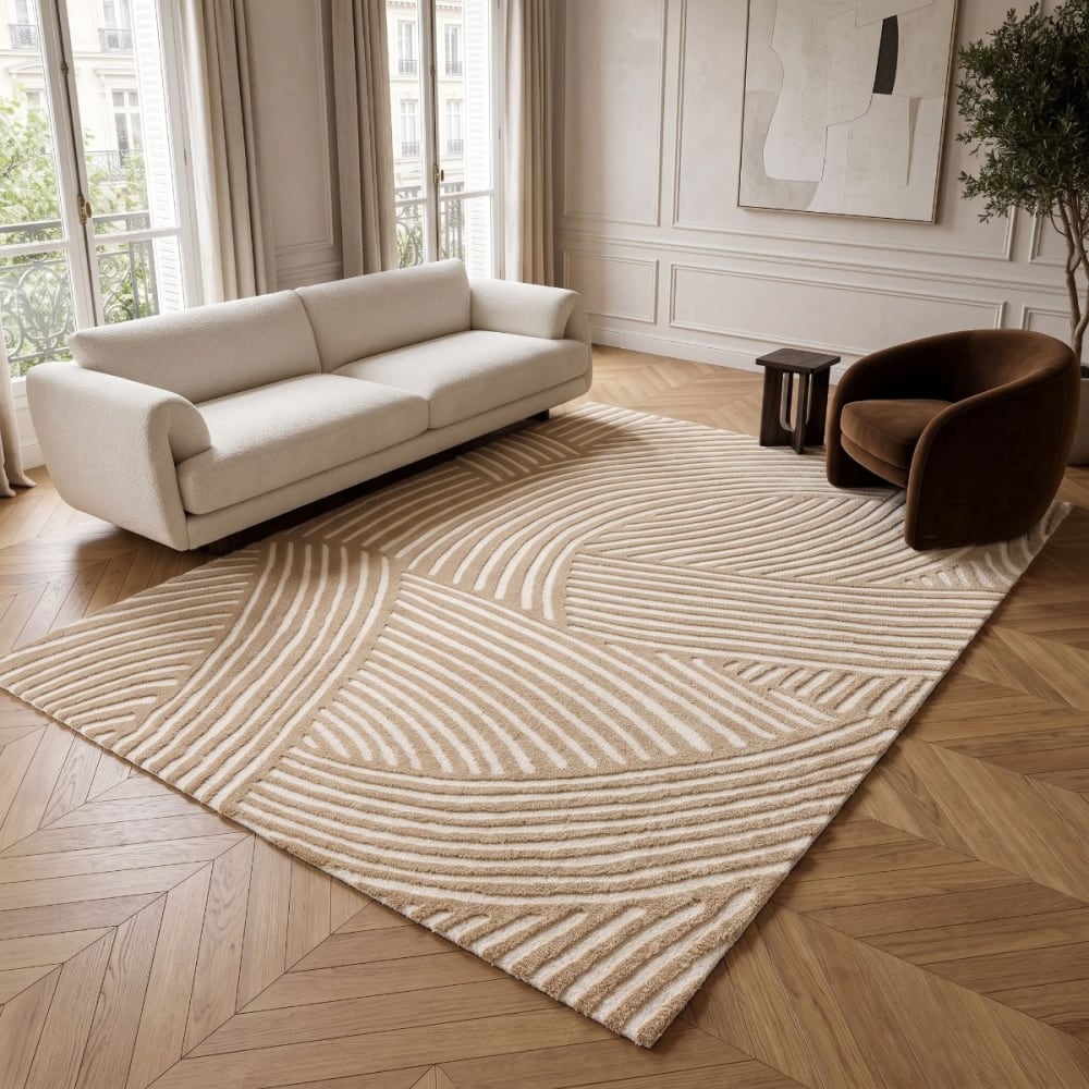 Tapis à reliefs doux géométrique beige 160x230 — vue 3