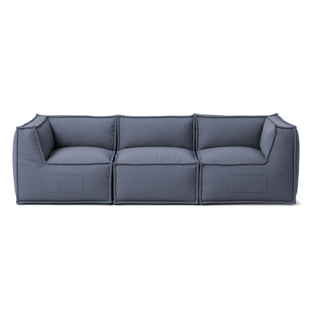 Canapé modulable 3 places en effet lin 90x262 cm gris foncé