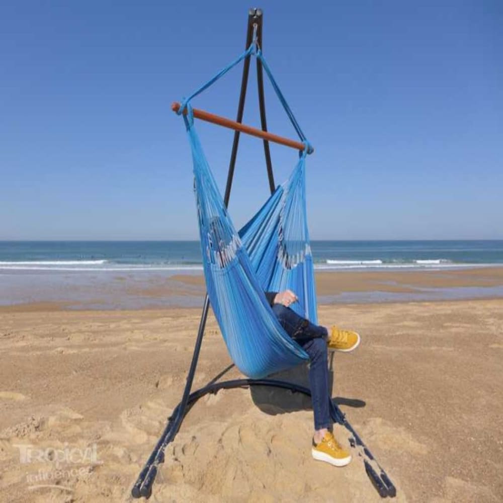 Hamac chaise XXL en coton bleu et support en métal