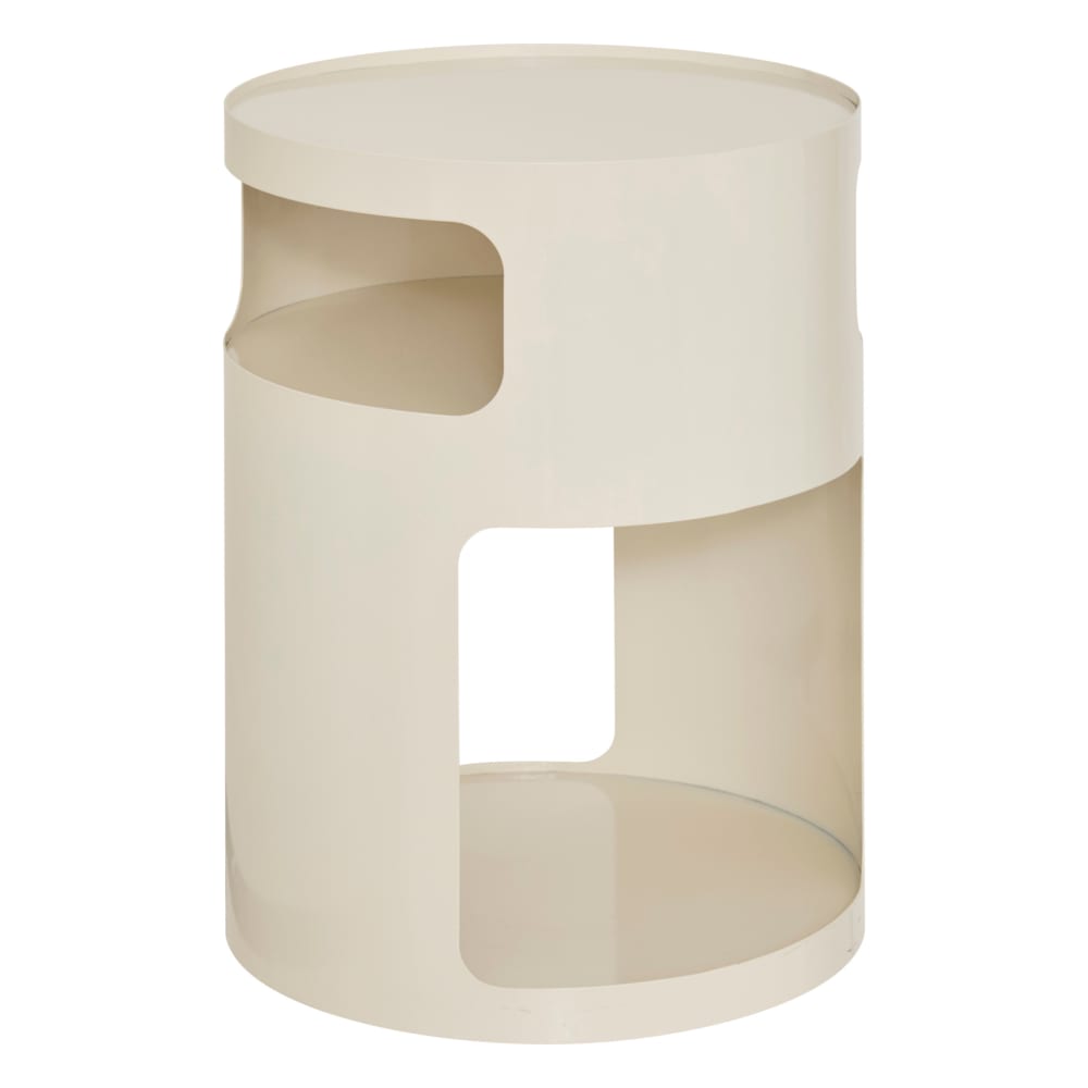 Table d’appoint ronde avec niches de rangement métal ecru 33 x 33
