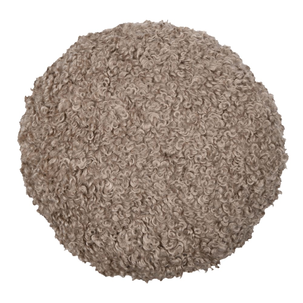 Coussin rond bouclette doudou polyester taupe 40 x 40