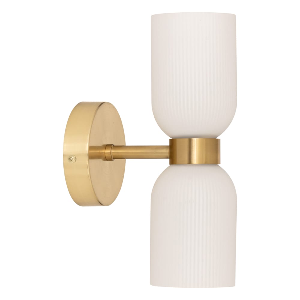 Applique murale double en verre strié métal doré 10 x 15