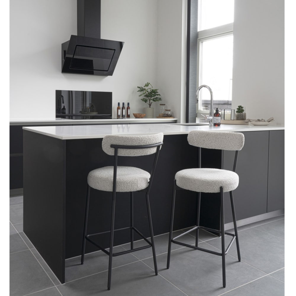 Barhocker aus ecrufarbenem Bouclé-Stoff - Maisons Du Monde