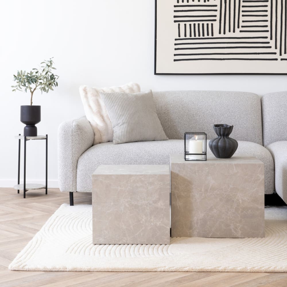Set aus 2 Couchtischen mit beiger Marmoroptik 40x40cm/50x50cm -