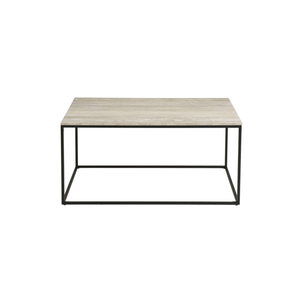 CHIC- Table basse décor travertin et métal 90x60 cm