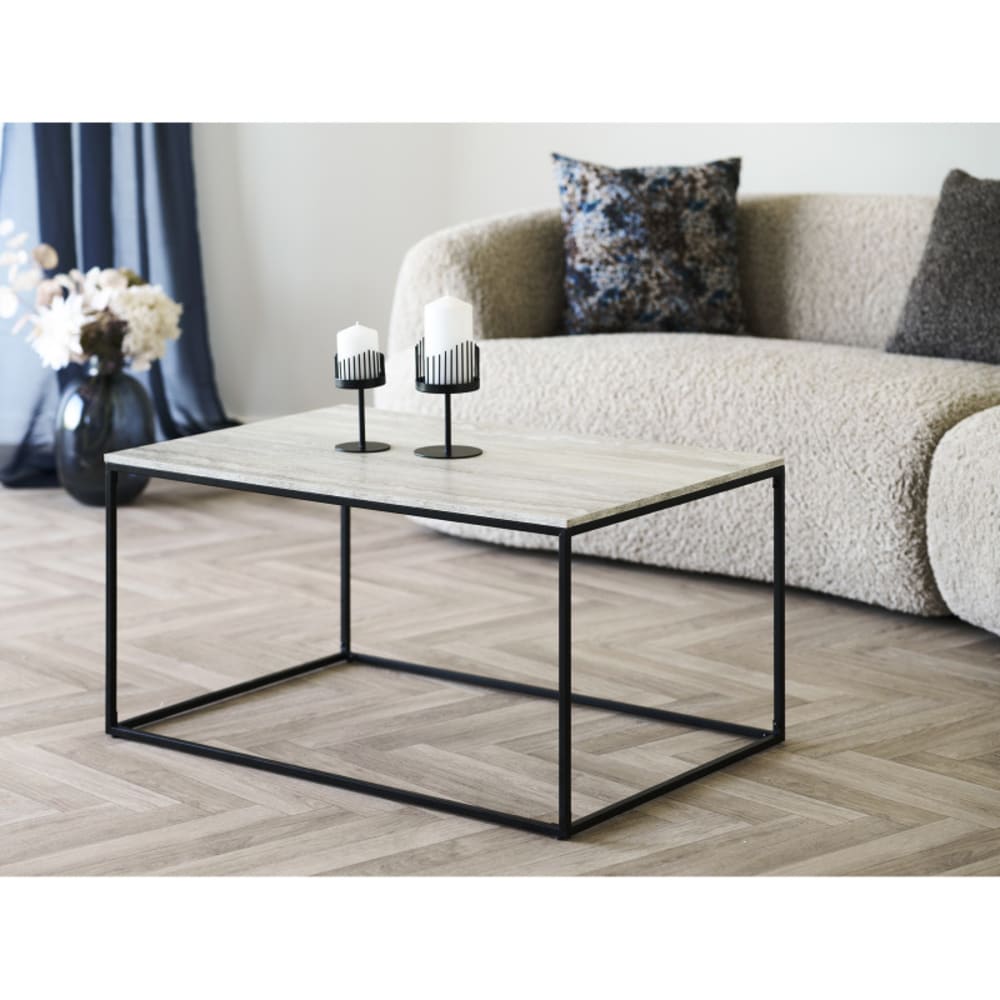 Couchtisch aus Travertin und Metall 90 x 60 cm - Maisons Du Monde
