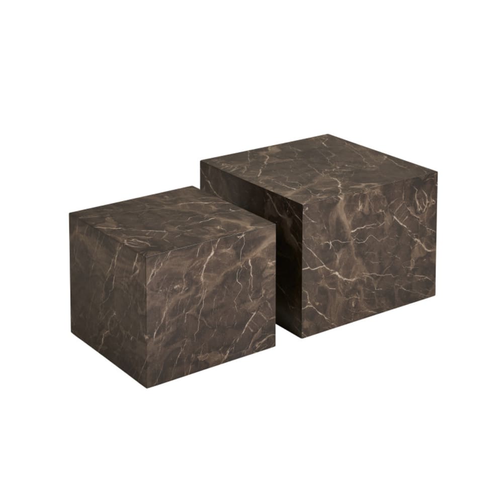 Set de 2 tables basses décor marbre brun 40x40 cm/ 50x50 cm Set de 2 tables basses décor marbre brun 40x40 cm/ 50x50 cm