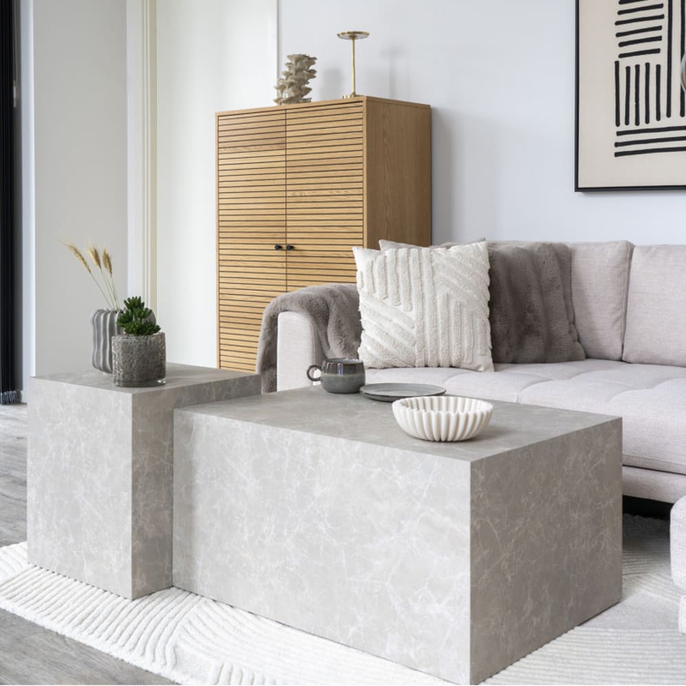 Couchtisch in beiger Marmoroptik 40 x 40 cm - Maisons Du Monde