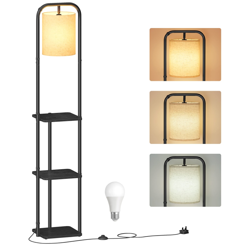 Lampadaire sur pied avec 3 étagères ampoule incluse noir Lampadaire sur pied avec 3 étagères ampoule incluse noir