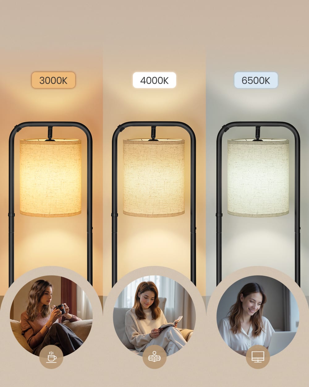 Lampadaire sur pied avec 3 étagères ampoule et interrupteur noir — vue 4