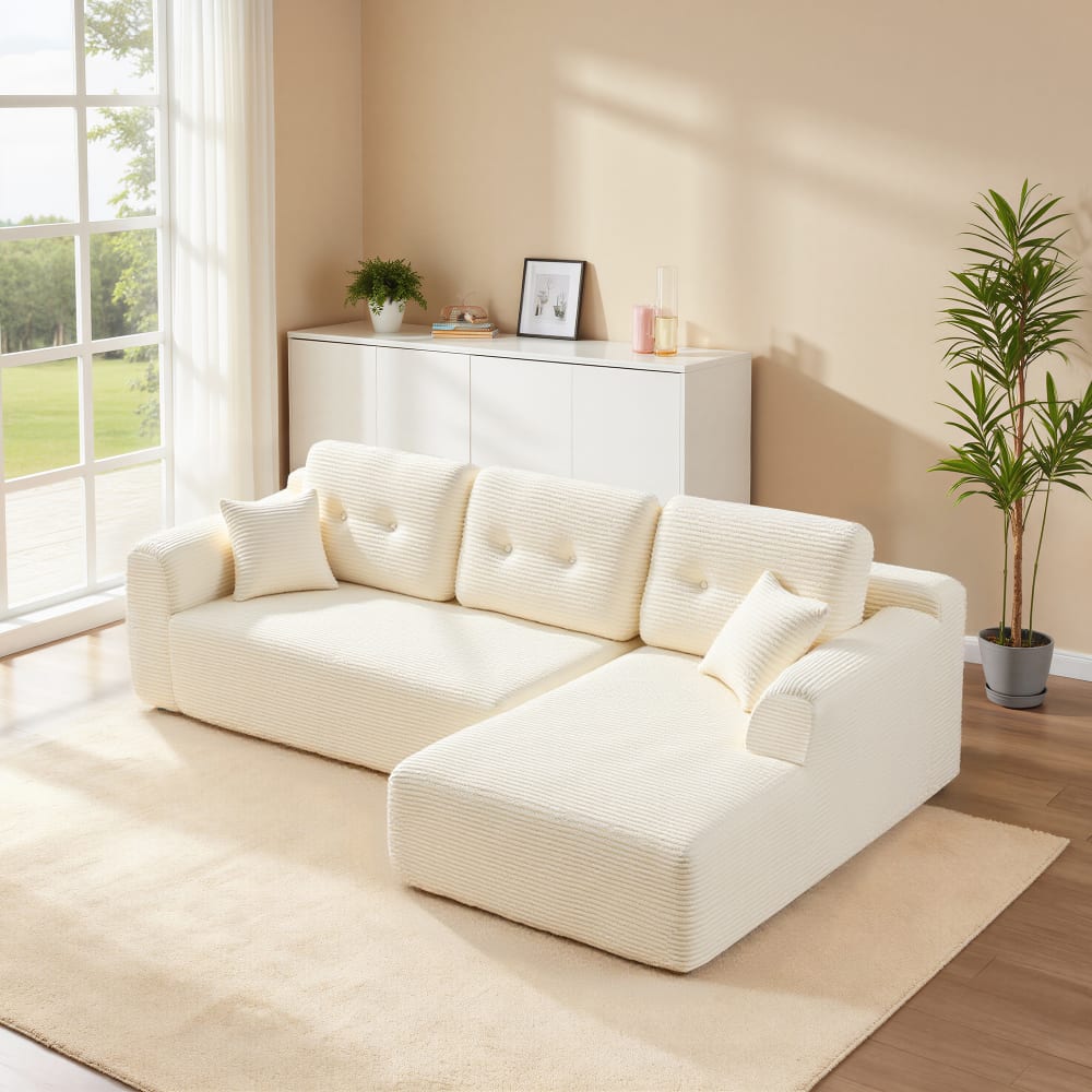 Sofa d’angle modulable 3 places sans montage méridienne droite blanc
