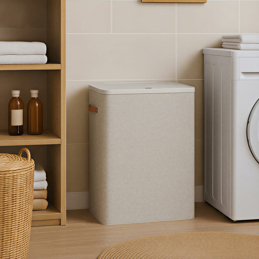 Panier à linge avec couvercle et poignées doublure amovible beige — vue 3