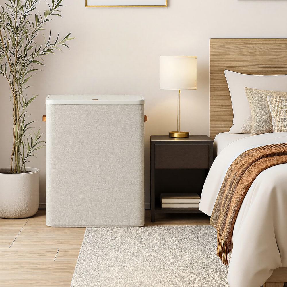 Panier à linge avec couvercle et poignées doublure amovible beige — vue 4