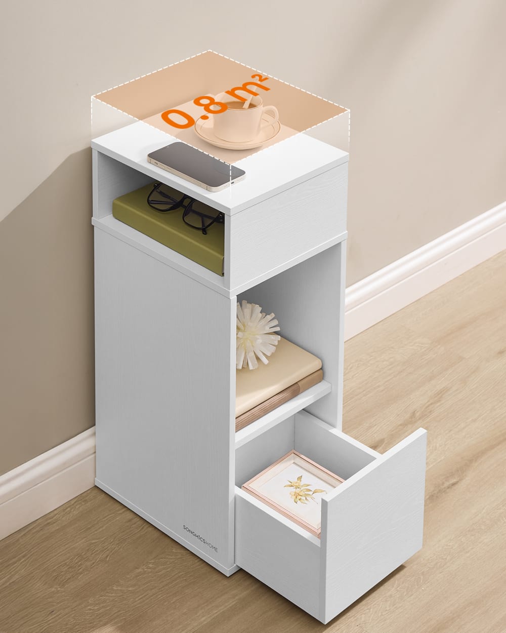 Table de chevet en bois petit meuble 25 x 30 x 59.4 cm blanc