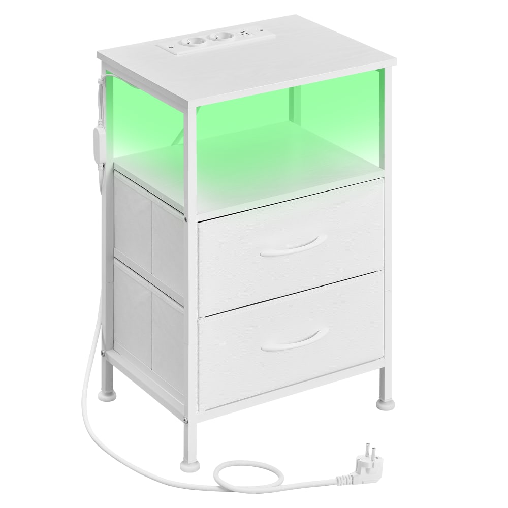 Table de chevet avec éclairage led et multiprise blanc