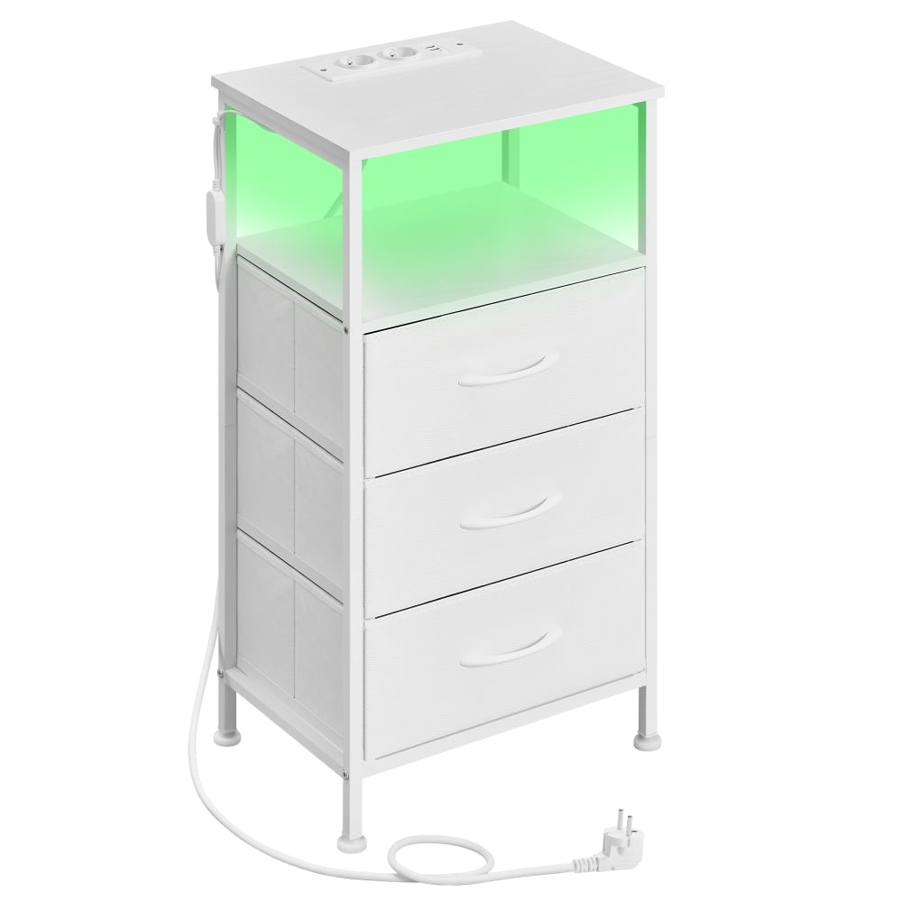 Table de chevet avec éclairage led et multiprise blanc