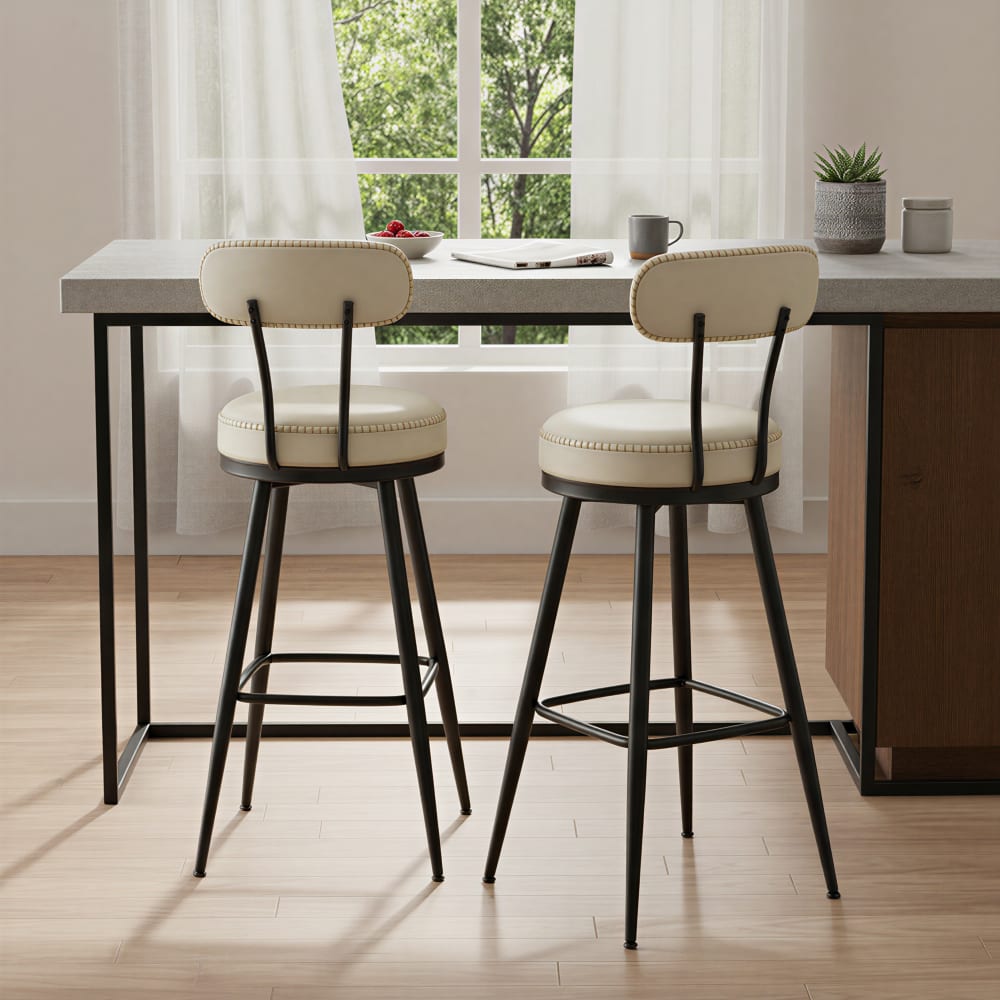 Tabourets de bar lot de 2 pivotants avec dossier hauteur 76 cm crème