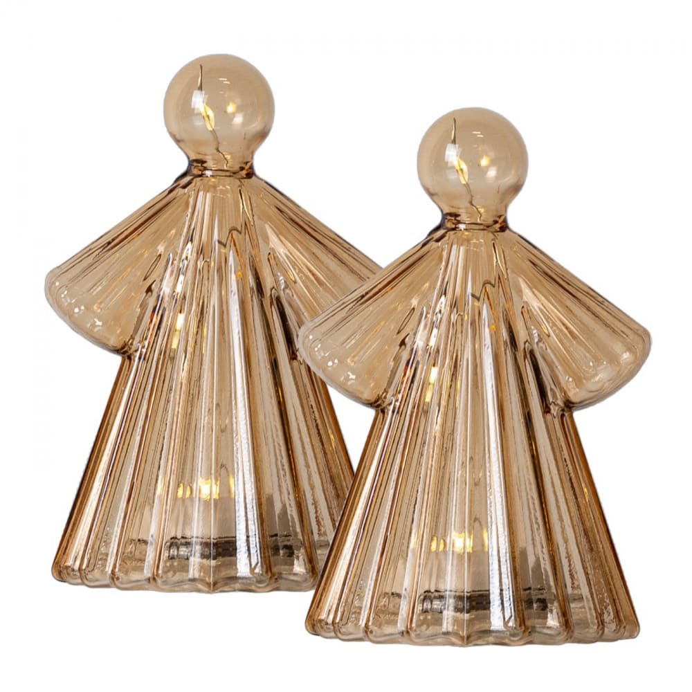 Lot de 2 ange lumineux 10cm LED Ambre
