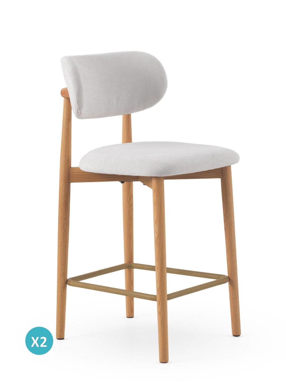 Lot de 2 tabourets avec dossier en chêne tapissés en blanc