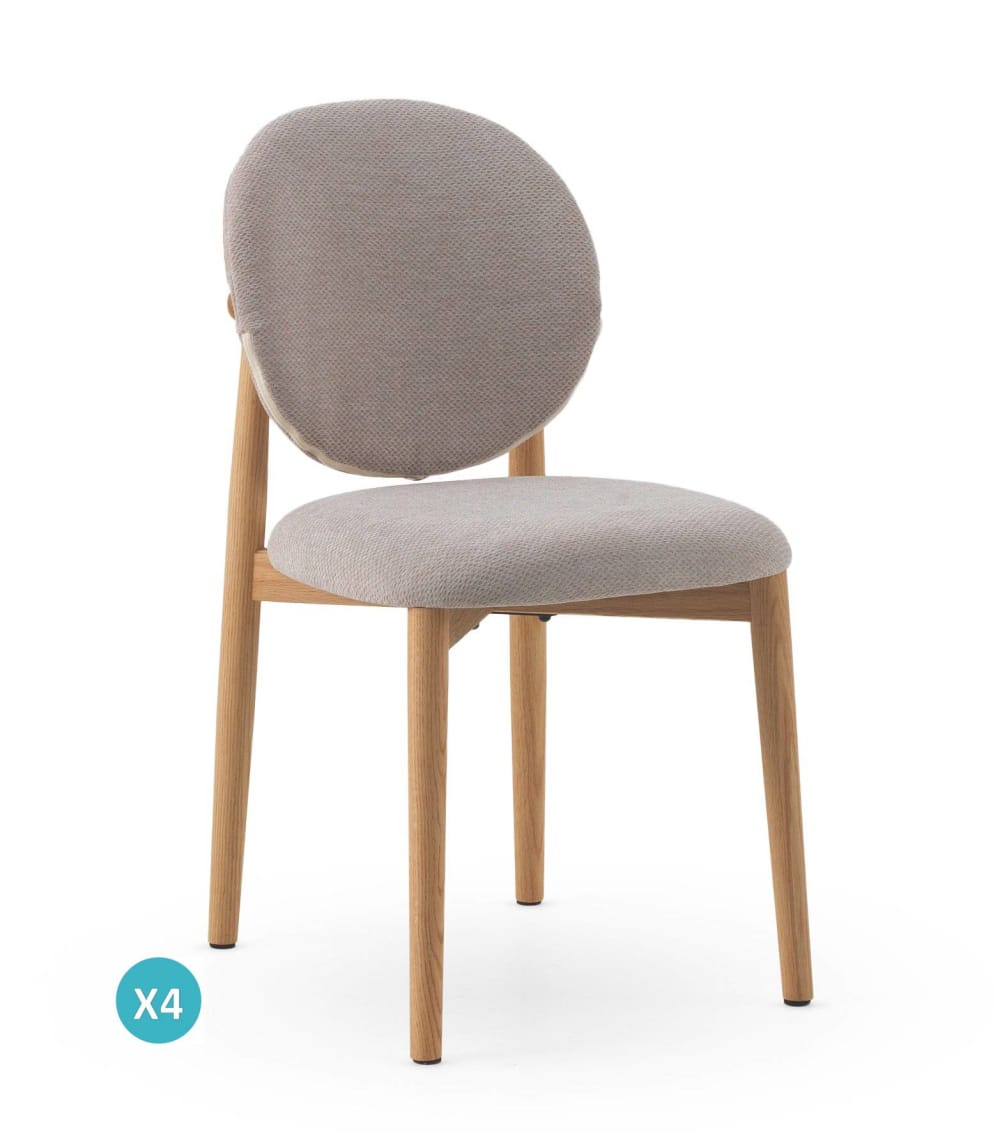 Lot de 4 chaises en bois de chêne tapissées en beige