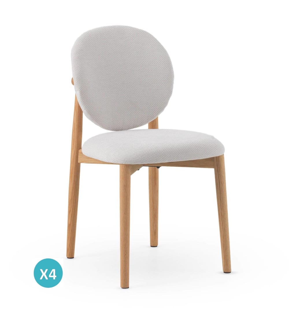 Lot de 4 chaises en bois de chêne tapissées en blanc