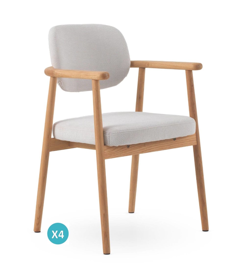 GEESE HOME 4er-set Sessel aus eichenholz mit weissem bezug Weiß