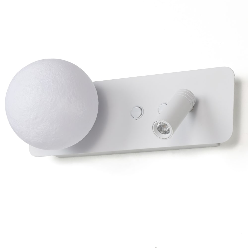 Applique murale métal blanc, spot lecture LED 3W + G9 18cm