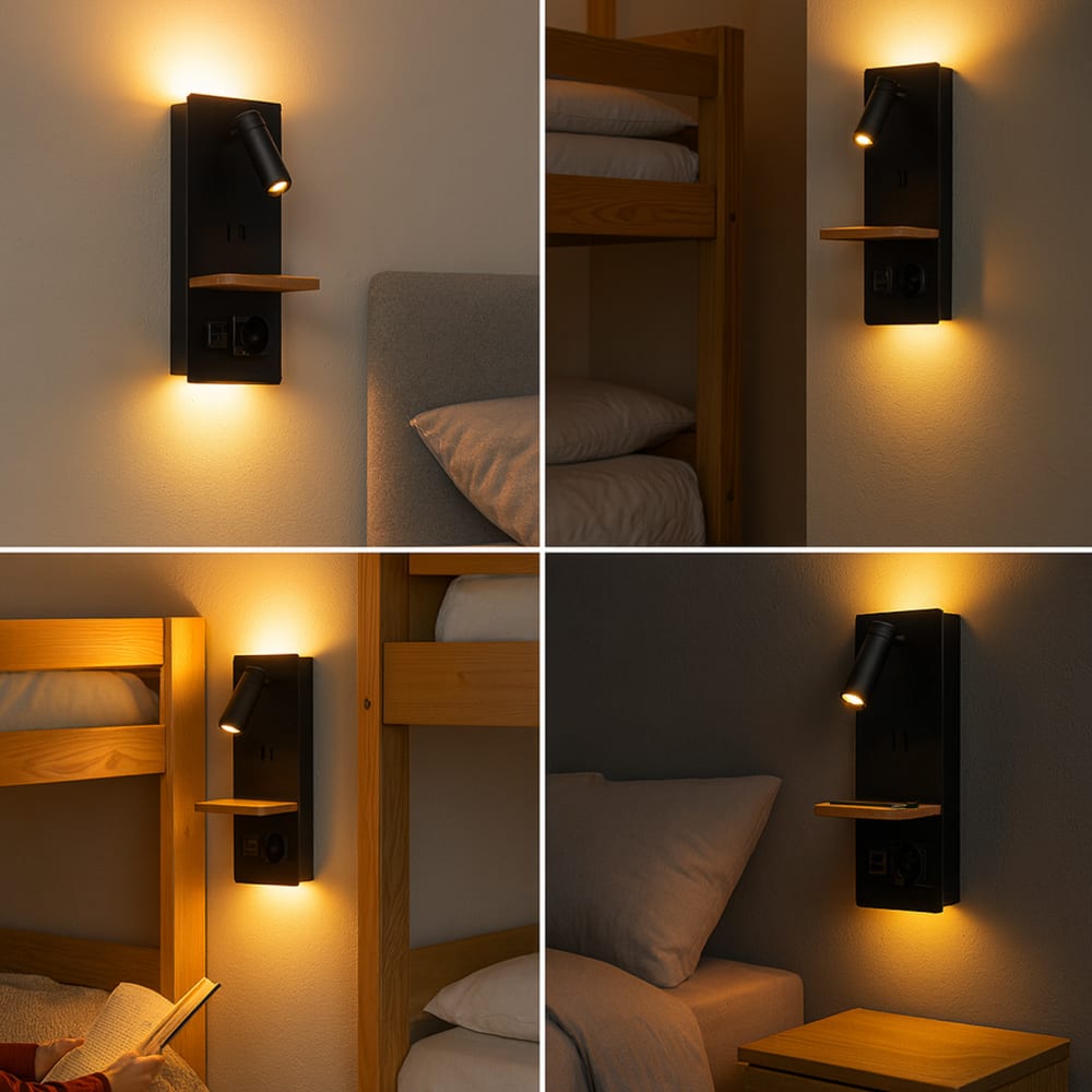 Applique murale métal noir avec liseuse 3W et lumière ambiante 30cm — vue 3