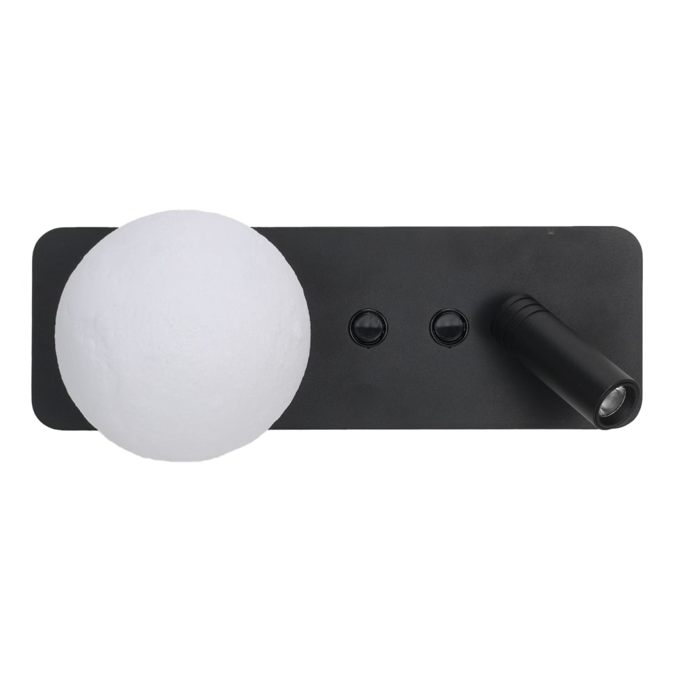 Alpinaluz Wandleuchte mit LED 3W-Leselicht und dekorativer Kugel, Schwarz style modern Schwarz Metall