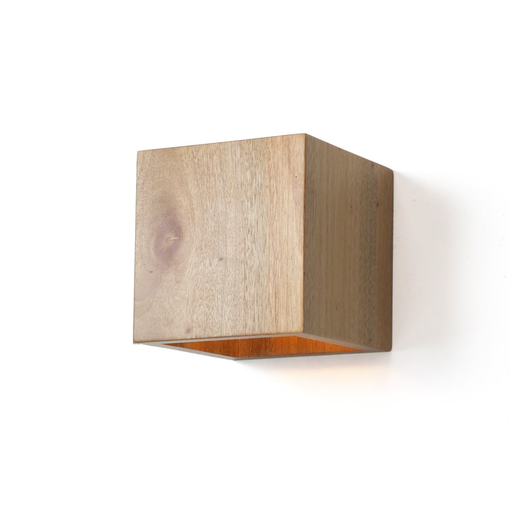 Applique murale cube en bois naturel, éclairage haut/bas, E27 14cm