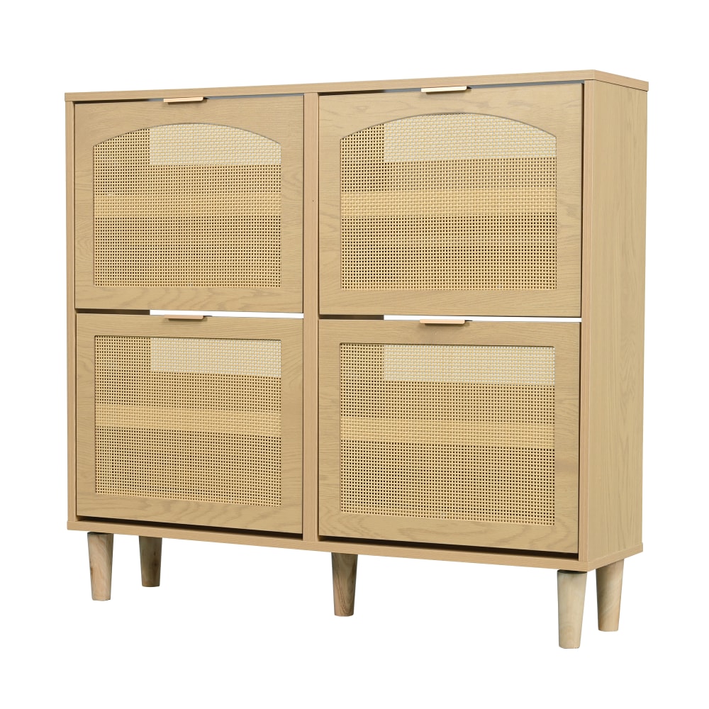 Meuble à Chaussures Scandinave en Bois Clair avec Façades en Rotin