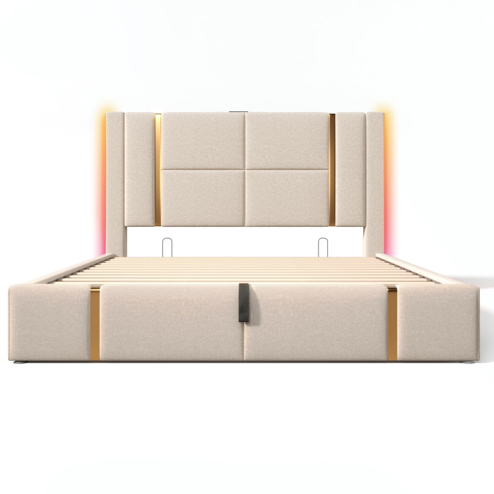Lit capitonné beige - led