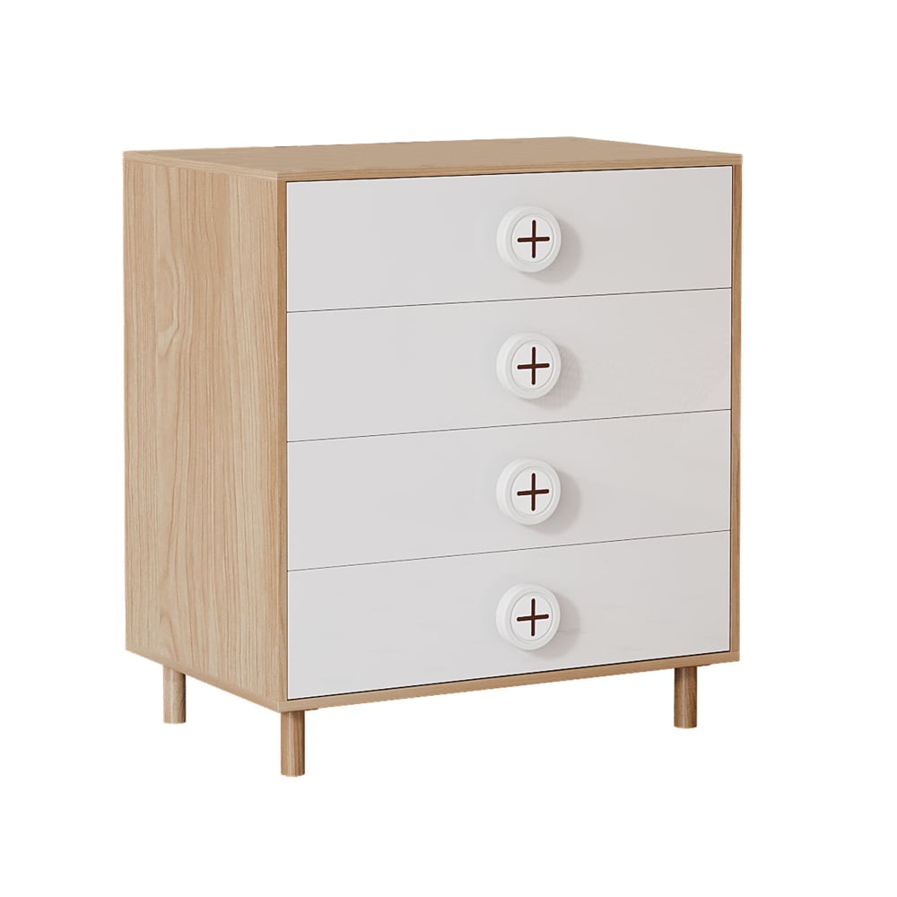 Commode en bois clair et blanc à 4 tiroirs