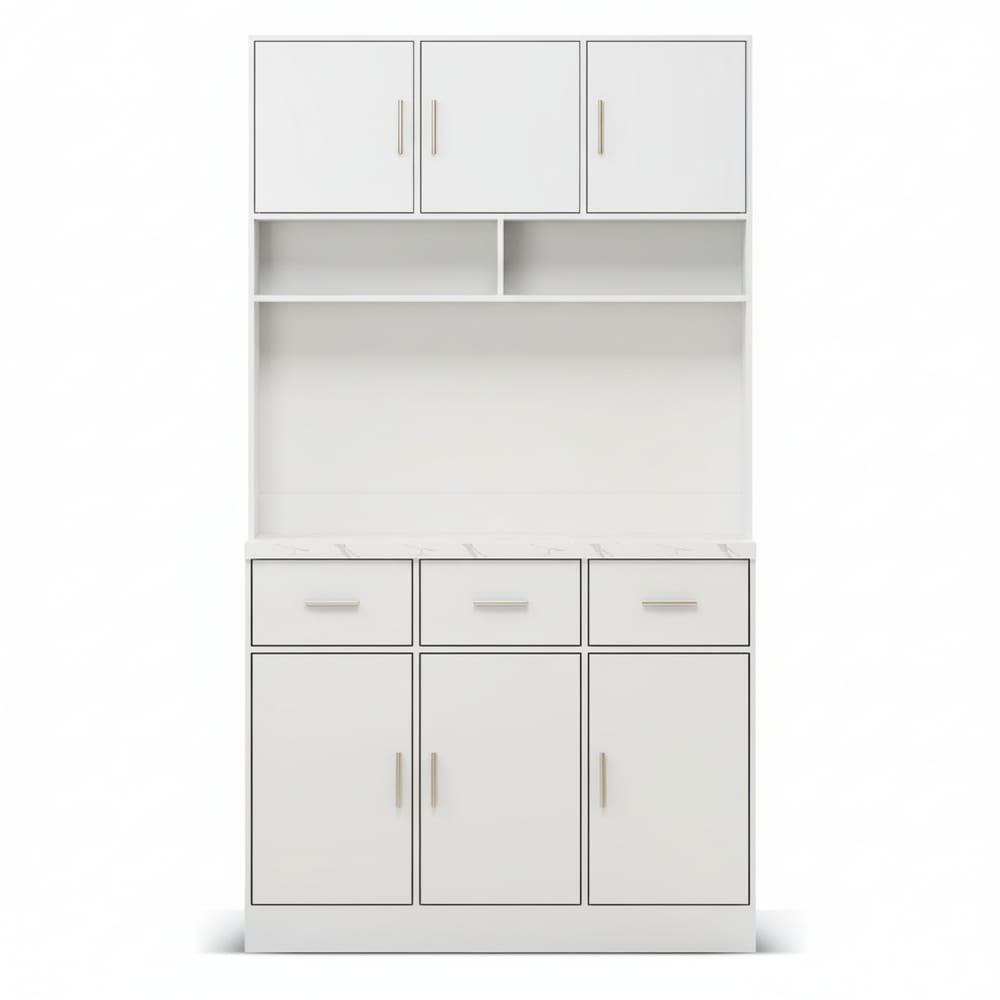 Vitrine haute avec éclairage LED, 3 tiroirs et 6 portes