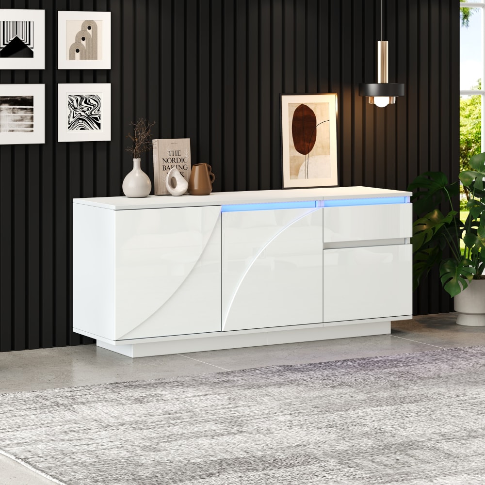 Buffet blanc laqué avec 2 portes et 2 tiroirs
