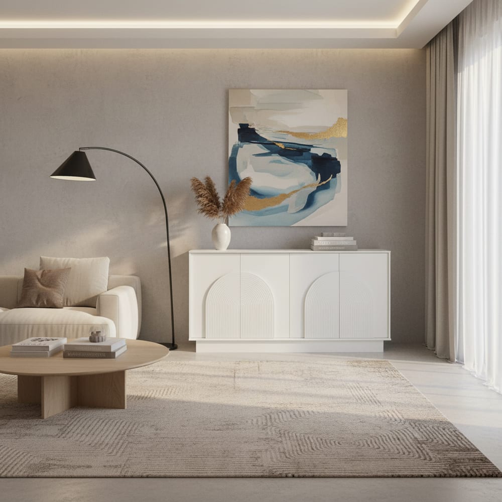 Buffet blanc sculpté en relief moderne et élégant
