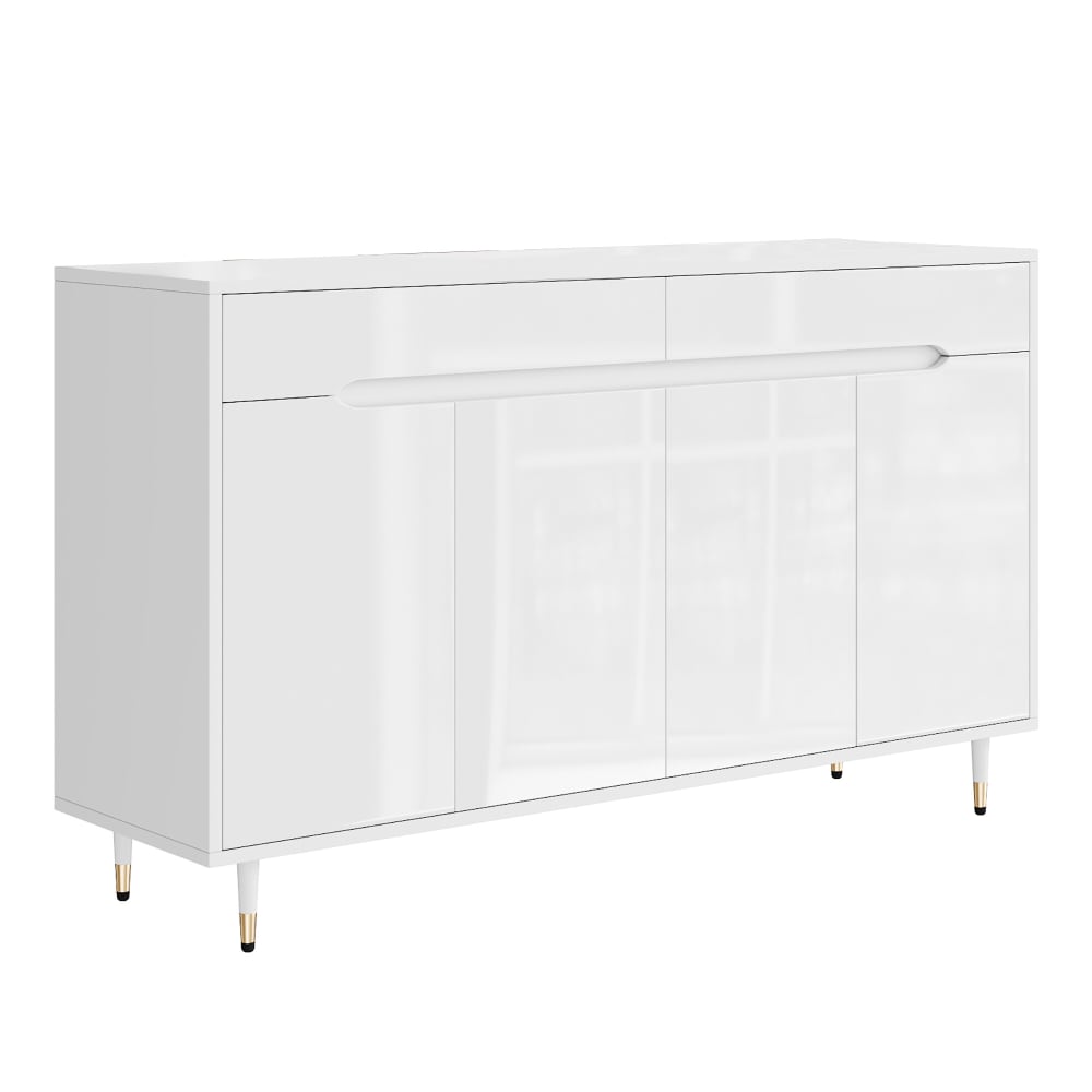 Urban Meuble Hochglanzlackiertes Sideboard mit Goldenen Beinen,Weiß Weiß Spanplatte