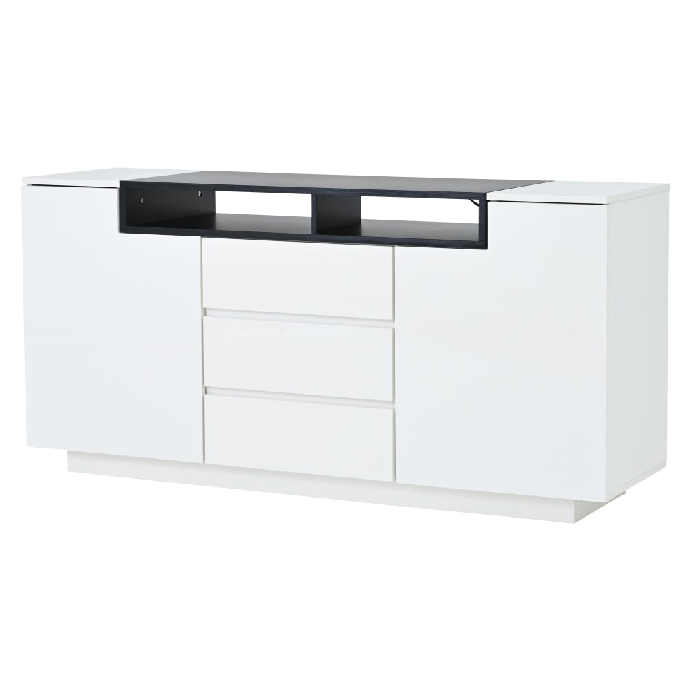 Buffet blanc laqué avec étagère noire design contemporain