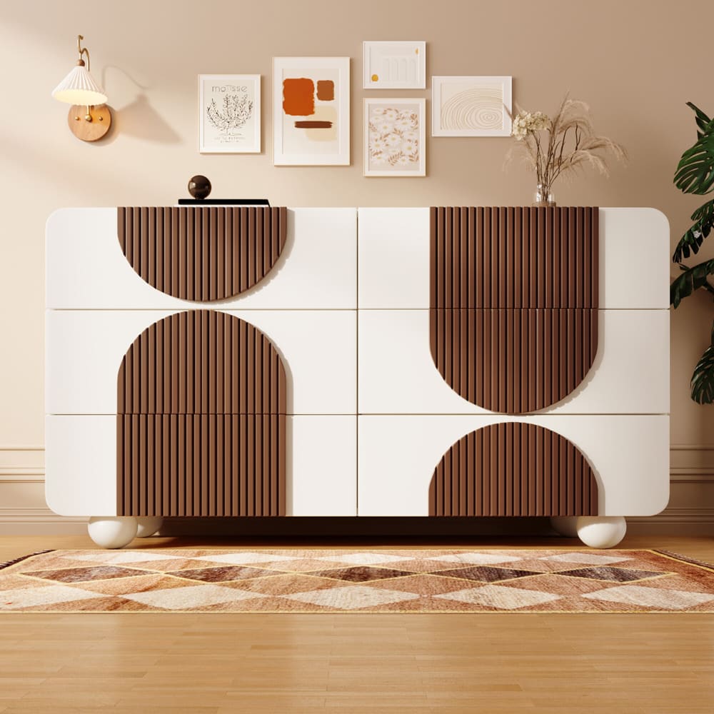 Buffet design blanc et marron à relief demi-lune