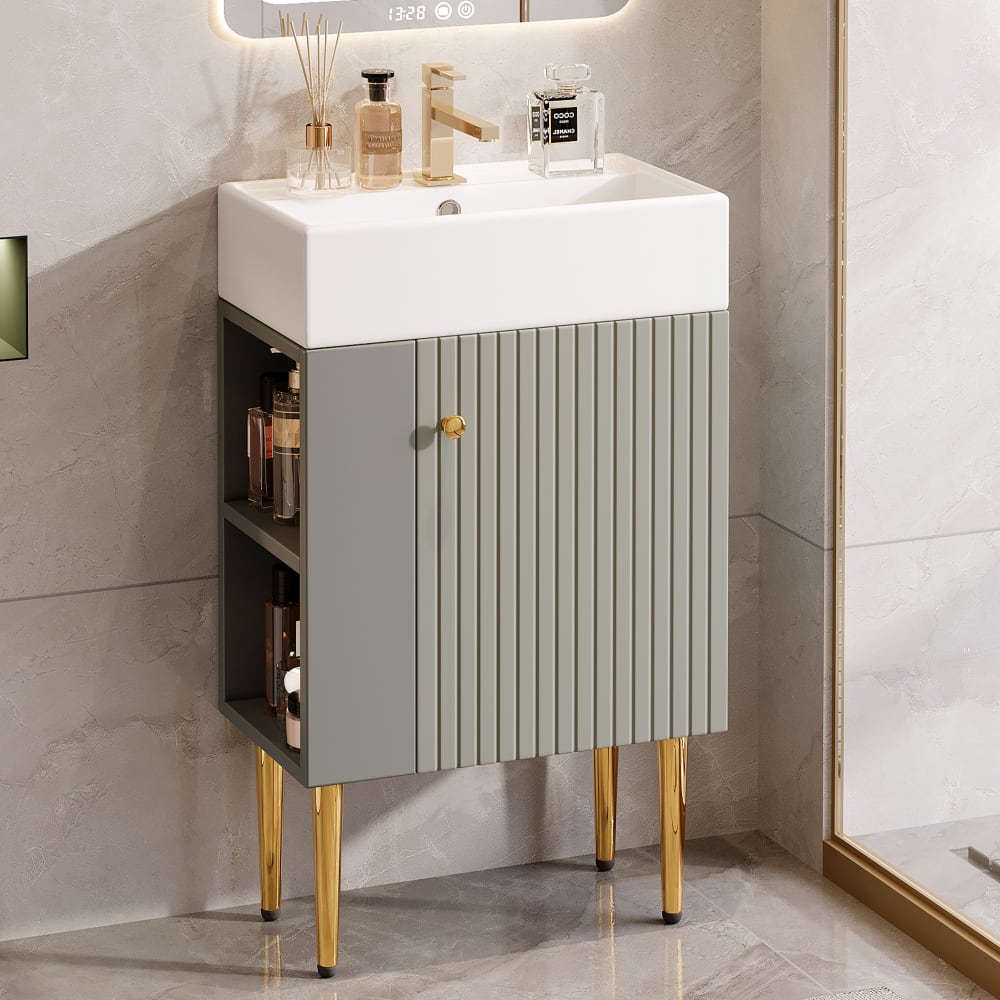 Kompakter Waschtischunterschrank mit Geriffelter Tür,Grau -