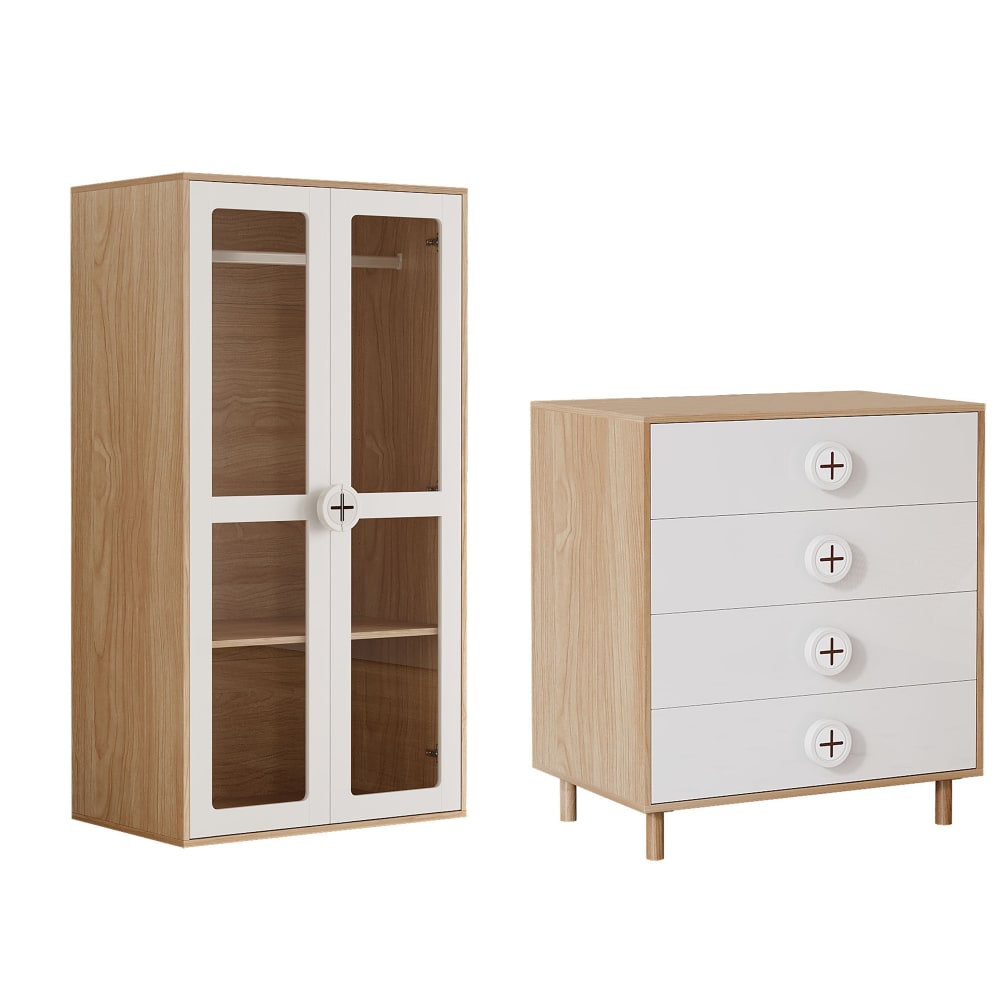 Urban Meuble Kinderkleiderschrank und Kommode aus Holz, Weiß Mehrfarbig Spanplatte