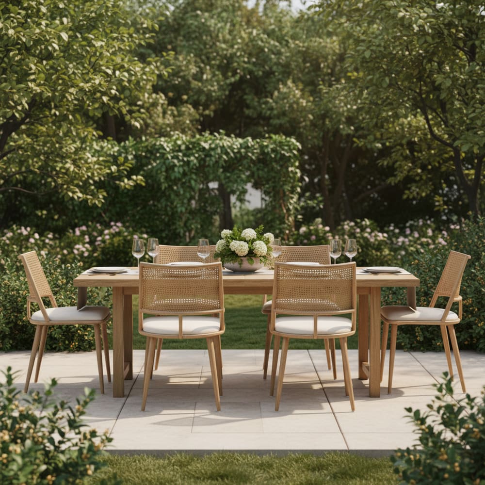 Urban Meuble 4er-Set Esszimmerstühle aus Hellem Holz, Beige Beige Rattan