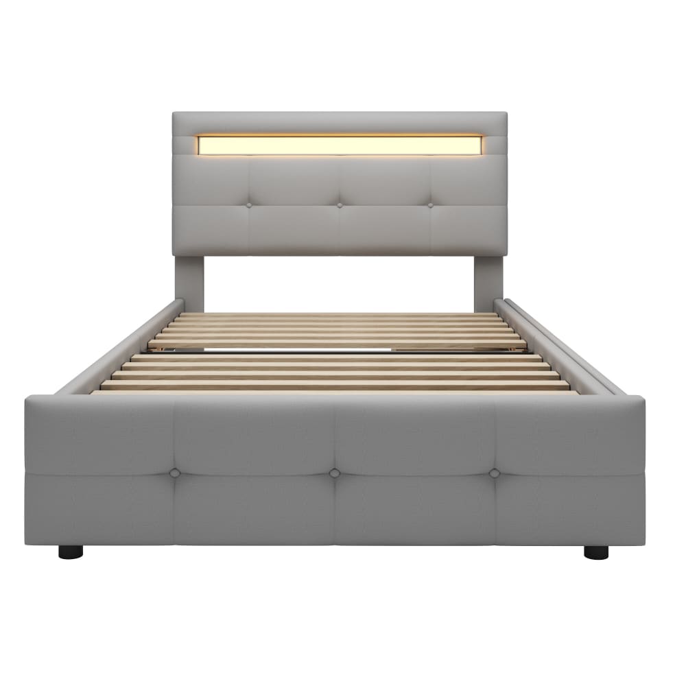 Urban Meuble Doppelbett mit LED-Kopfteil und Schubladen,Grau Grau Pvc - Polyvinlychlorid