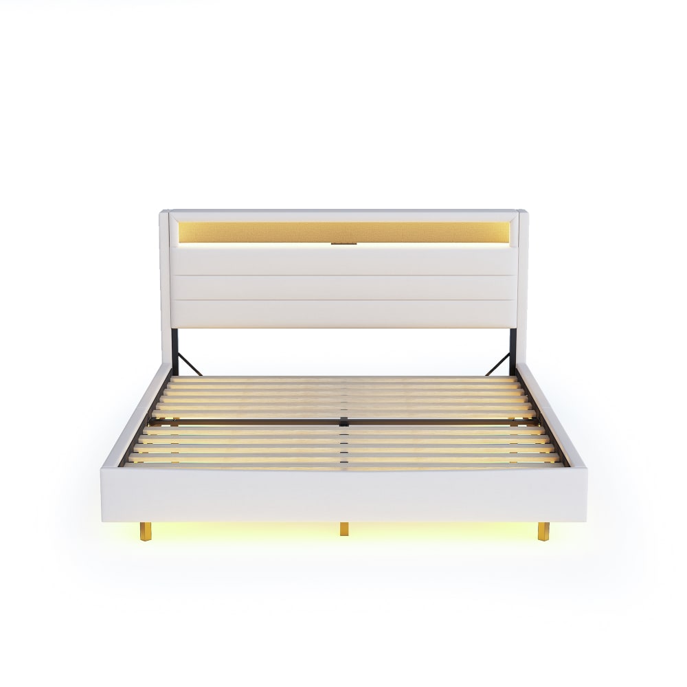 Lit double avec tête de lit multifonction et éclairage LED intégré